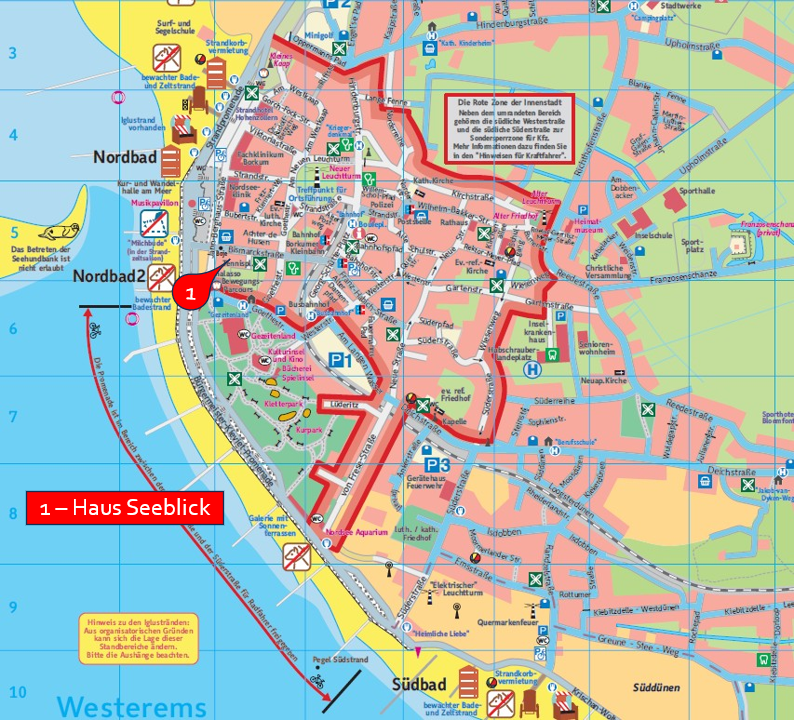 Lage auf Borkum direkt am Meer